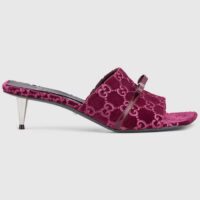 Gucci Women's GG Slide Sandal Burgundy GG Velvet Square Toe Low 4.3 CM Heel