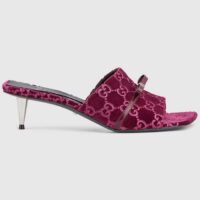 Gucci Women’s GG Slide Sandal Burgundy GG Velvet Square Toe Low 4.3 CM Heel (9)