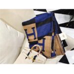 Hermes Unisex Wool Cashmere Blue Navy Beige Black Multifunction Blanket Scarf – Bild 3
