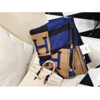 Hermes Unisex Wool Cashmere Blue Navy Beige Black Multifunction Blanket Scarf (2)