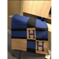 Hermes Unisex Wool Cashmere Blue Navy Beige Black Multifunction Blanket Scarf (2)