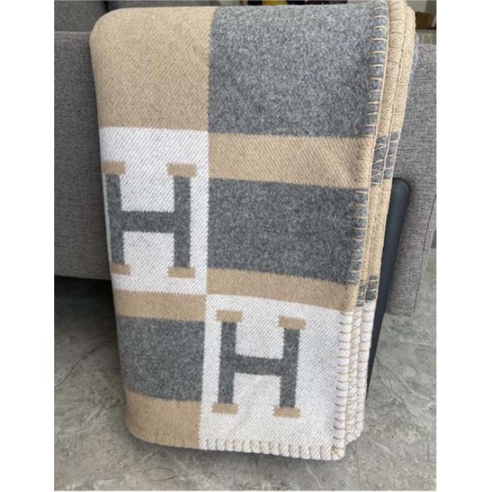 Hermes Unisex Wool Cashmere Pink Grey Beige Multifunction Blanket Scarf (1)