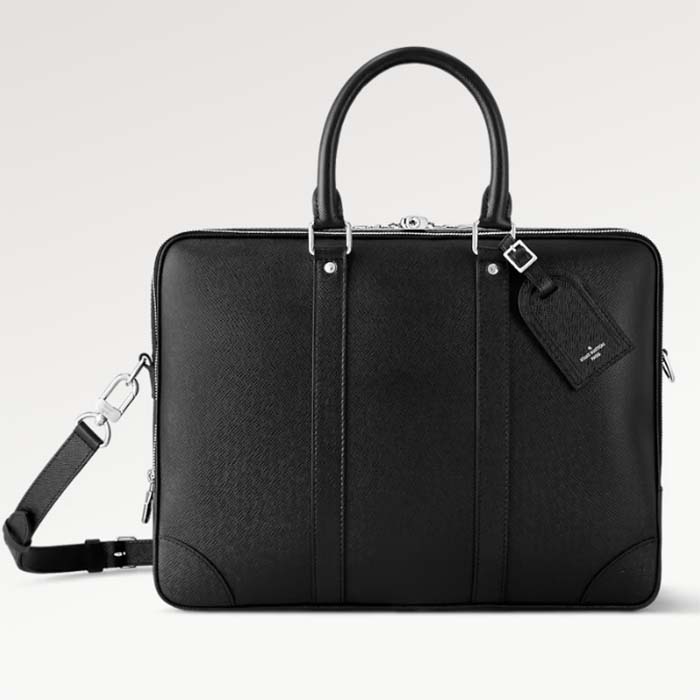 Louis Vuitton LV Uniisex Porte-Documents Voyage Black Taiga Cowhide Leather
