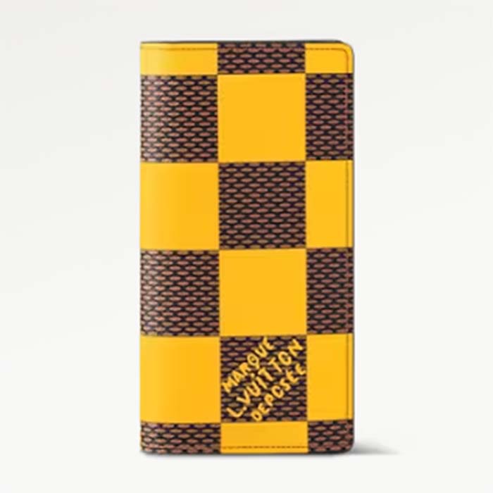 Louis Vuitton LV Unisex Brazza Wallet Yellow Damier Pop Coated Canvas Natural Cowhide-Leather