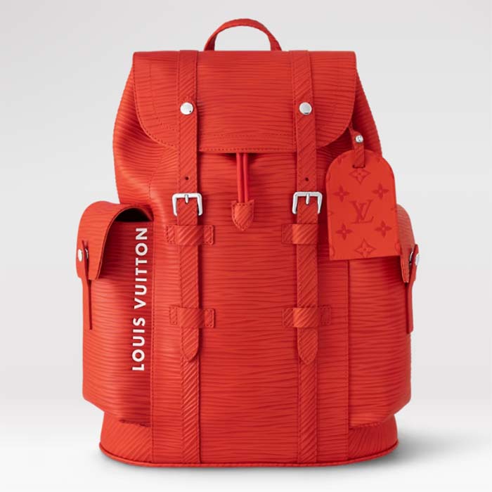 Louis Vuitton LV Unisex Christopher MM Backpack Vermillion Red Epi XL Grained Leather Cowhide