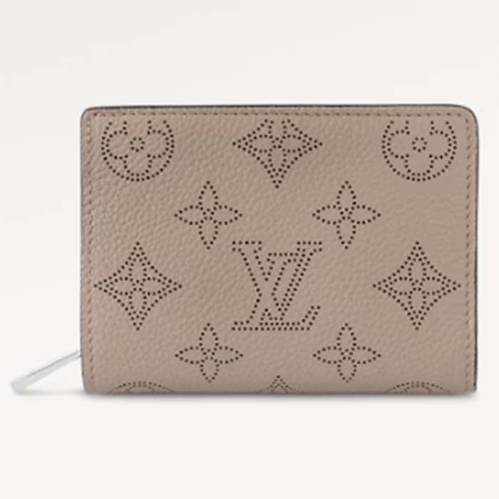 Louis Vuitton LV Unisex Cléa Wallet Galet Grey Mahina Perforated Calf Leather