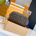 Louis Vuitton LV Unisex Dopp Kit Toilet Pouch Blue Monogram Macassar Coated Canvas – Image 3