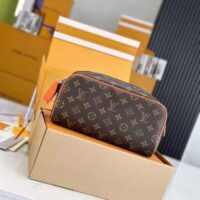 Louis Vuitton LV Unisex Dopp Kit Toilet Pouch Orange Monogram Macassar Coated Canvas (10)