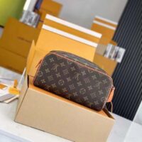 Louis Vuitton LV Unisex Dopp Kit Toilet Pouch Orange Monogram Macassar Coated Canvas (10)