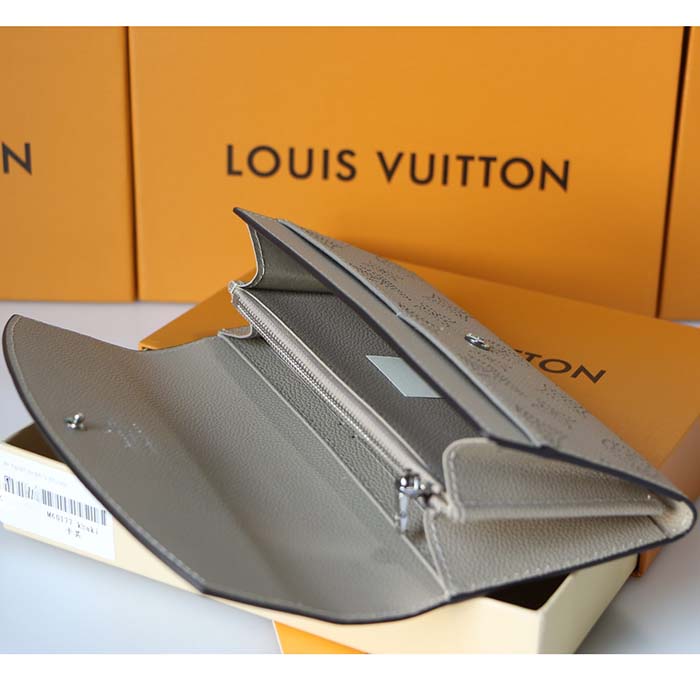 Louis Vuitton LV Unisex Iris Wallet Galet Grey Mahina Perforated Calf Leather (9)