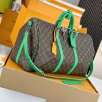 Louis Vuitton LV Unisex Keepall Bandoulière 50 Green Monogram Macassar Coated Canvas (9)