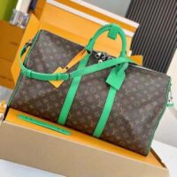 Louis Vuitton LV Unisex Keepall Bandoulière 50 Green Monogram Macassar Coated Canvas (9)