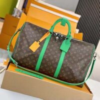 Louis Vuitton LV Unisex Keepall Bandoulière 50 Green Monogram Macassar Coated Canvas (9)