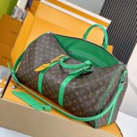 Louis Vuitton LV Unisex Keepall Bandoulière 50 Green Monogram Macassar Coated Canvas (9)