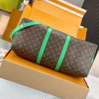 Louis Vuitton LV Unisex Keepall Bandoulière 50 Green Monogram Macassar Coated Canvas (9)