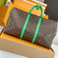 Louis Vuitton LV Unisex Keepall Bandoulière 50 Green Monogram Macassar Coated Canvas (9)