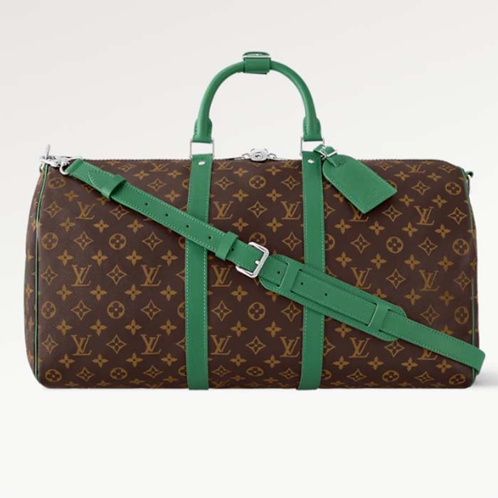 Louis Vuitton LV Unisex Keepall Bandoulière 50 Green Monogram Macassar Coated Canvas