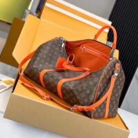 Louis Vuitton LV Unisex Keepall Bandoulière 50 Orange Monogram Macassar Coated Canvas (9)