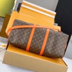 Louis Vuitton LV Unisex Keepall Bandoulière 50 Orange Monogram Macassar Coated Canvas - Imagen 6