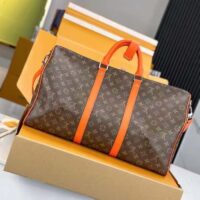 Louis Vuitton LV Unisex Keepall Bandoulière 50 Orange Monogram Macassar Coated Canvas (9)