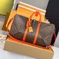 Louis Vuitton LV Unisex Keepall Bandoulière 50 Orange Monogram Macassar Coated Canvas (9)