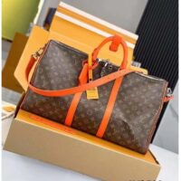 Louis Vuitton LV Unisex Keepall Bandoulière 50 Orange Monogram Macassar Coated Canvas (9)