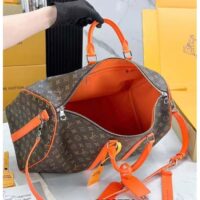 Louis Vuitton LV Unisex Keepall Bandoulière 50 Orange Monogram Macassar Coated Canvas (9)