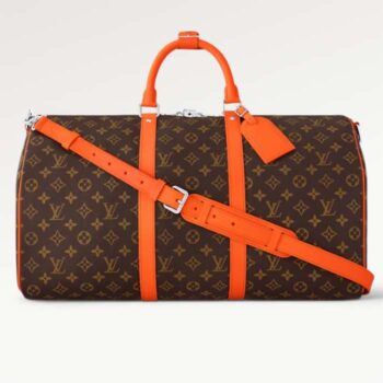 Louis Vuitton LV Unisex Keepall Bandoulière 50 Orange Monogram Macassar Coated Canvas