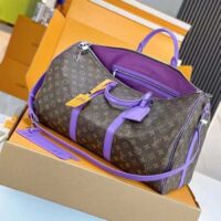 Louis Vuitton LV Unisex Keepall Bandoulière 50 Purple Monogram Macassar Coated Canvas (9)