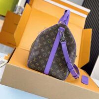 Louis Vuitton LV Unisex Keepall Bandoulière 50 Purple Monogram Macassar Coated Canvas (9)