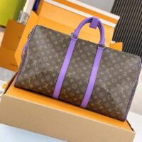 Louis Vuitton LV Unisex Keepall Bandoulière 50 Purple Monogram Macassar Coated Canvas (9)