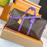 Louis Vuitton LV Unisex Keepall Bandoulière 50 Purple Monogram Macassar Coated Canvas (9)