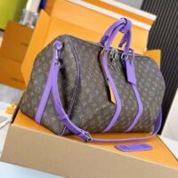 Louis Vuitton LV Unisex Keepall Bandoulière 50 Purple Monogram Macassar Coated Canvas (9)