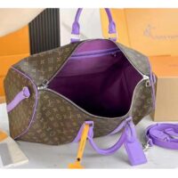 Louis Vuitton LV Unisex Keepall Bandoulière 50 Purple Monogram Macassar Coated Canvas (9)