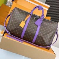 Louis Vuitton LV Unisex Keepall Bandoulière 50 Purple Monogram Macassar Coated Canvas (9)