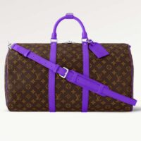 Louis Vuitton LV Unisex Keepall Bandoulière 50 Purple Monogram Macassar Coated Canvas (9)