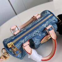 Louis Vuitton LV Unisex Nano Speedy Bag Denim Blue GOTS Monogram Denim Canvas Natural Cowhide Leather (9)