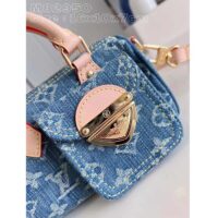 Louis Vuitton LV Unisex Nano Speedy Bag Denim Blue GOTS Monogram Denim Canvas Natural Cowhide Leather (9)