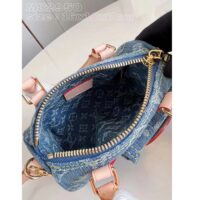 Louis Vuitton LV Unisex Nano Speedy Bag Denim Blue GOTS Monogram Denim Canvas Natural Cowhide Leather (9)