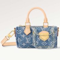 Louis Vuitton LV Unisex Nano Speedy Bag Denim Blue GOTS Monogram Denim Canvas Natural Cowhide Leather (9)