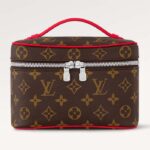 Louis Vuitton LV Unisex Nice Mini Toiletry Pouch Red Monogram Macassar Coated Canvas Cowhide Leather