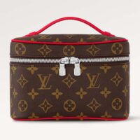 Louis Vuitton LV Unisex Nice Mini Toiletry Pouch Red Monogram Macassar Coated Canvas Cowhide Leather
