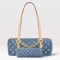 Louis Vuitton LV Unisex Papillon Denim Blue GOTS Monogram Denim Canvas Natural Cowhide Leather (6)