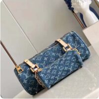 Louis Vuitton LV Unisex Papillon Denim Blue GOTS Monogram Denim Canvas Natural Cowhide Leather (6)