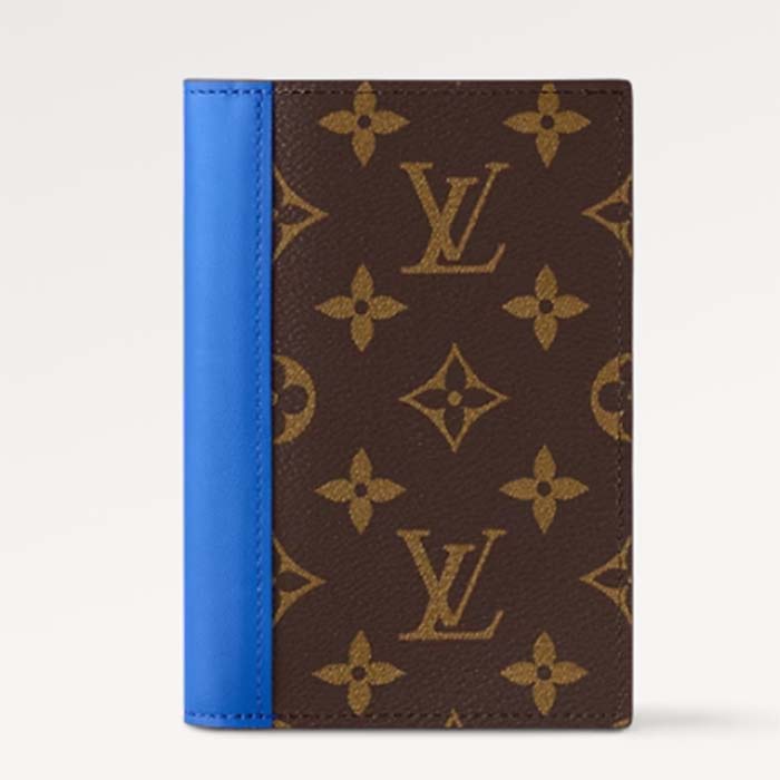 Louis Vuitton LV Unisex Passport Cover Blue Monogram Macassar Coated Canvas Cowhide Leather