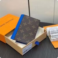 Louis Vuitton LV Unisex Passport Cover Blue Monogram Macassar Coated Canvas Cowhide Leather (2)