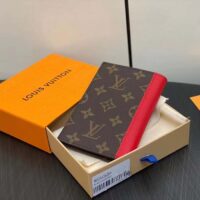 Louis Vuitton LV Unisex Passport Cover Red Monogram Macassar Coated Canvas Cowhide Leather (4)