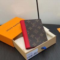 Louis Vuitton LV Unisex Passport Cover Red Monogram Macassar Coated Canvas Cowhide Leather (4)