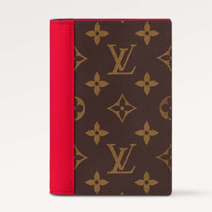 Louis Vuitton LV Unisex Passport Cover Red Monogram Macassar Coated Canvas Cowhide Leather