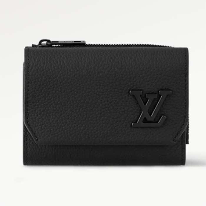 Louis Vuitton LV Unisex Pilot Wallet Black LV Aerogram Cowhide Leather Tone-On-Tone Hardware